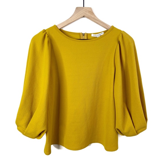 Green Envelope Tops - Green Envelope Puff Sleeve Mustard Blouse Medium